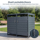 Outdoor Metal Garbage Bin Storage Shed for 2 Trash Cans Double Trash Can Enclosure-Gray