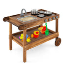 Outdoor Movable Mud Kitchen with 2 Rolling Wheels and 1 Push Handle-Natural by LJGDeals