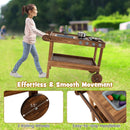 Outdoor Movable Mud Kitchen with 2 Rolling Wheels and 1 Push Handle-Natural by LJGDeals