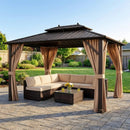 Outdoor Oasis Ultimate Combo: All-Weather Rattan Seating Set with Hardtop Gazebo Shelter by LJGDeals