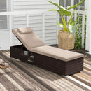 Outdoor PE Rattan Chaise Lounge with 6-Position Adjustable Backrest and Foldable Side Table by LJGDeals