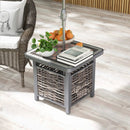 21.5 Inches Outdoor PE Rattan Side Table Square End Table with Umbrella Hole by LJGDeals