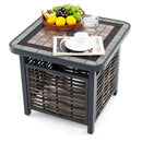 21.5 Inches Outdoor PE Rattan Side Table Square End Table with Umbrella Hole by LJGDeals