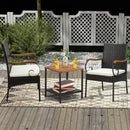 Set of 2/4 Outdoor PE Wicker Chair with Acacia Wood Armrests by LJGDeals