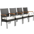 Set of 2/4 Outdoor PE Wicker Chair with Acacia Wood Armrests by LJGDeals