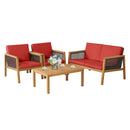 4 Pieces Patio Rattan Furniture Set with Removable Cushions-Red