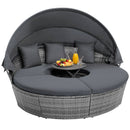 Outdoor PE Wicker Round Daybed with Retractable Canopy and Cushions-Navy
