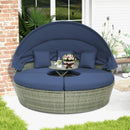 Outdoor PE Wicker Round Daybed with Retractable Canopy and Cushions-Navy by LJGDeals