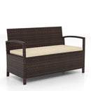Outdoor PE Wicker Storage Bench 2 Seater with Cushion and 42 Gallon Deck Box-Beige by LJGDeals