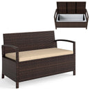 Outdoor PE Wicker Storage Bench 2 Seater with Cushion and 42 Gallon Deck Box-Beige by LJGDeals