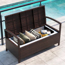 Outdoor PE Wicker Storage Bench 2 Seater with Cushion and 42 Gallon Deck Box-Beige by LJGDeals