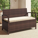 Outdoor PE Wicker Storage Bench 2 Seater with Cushion and 42 Gallon Deck Box-Beige by LJGDeals