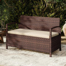 Outdoor PE Wicker Storage Bench 2 Seater with Cushion and 42 Gallon Deck Box-Beige by LJGDeals