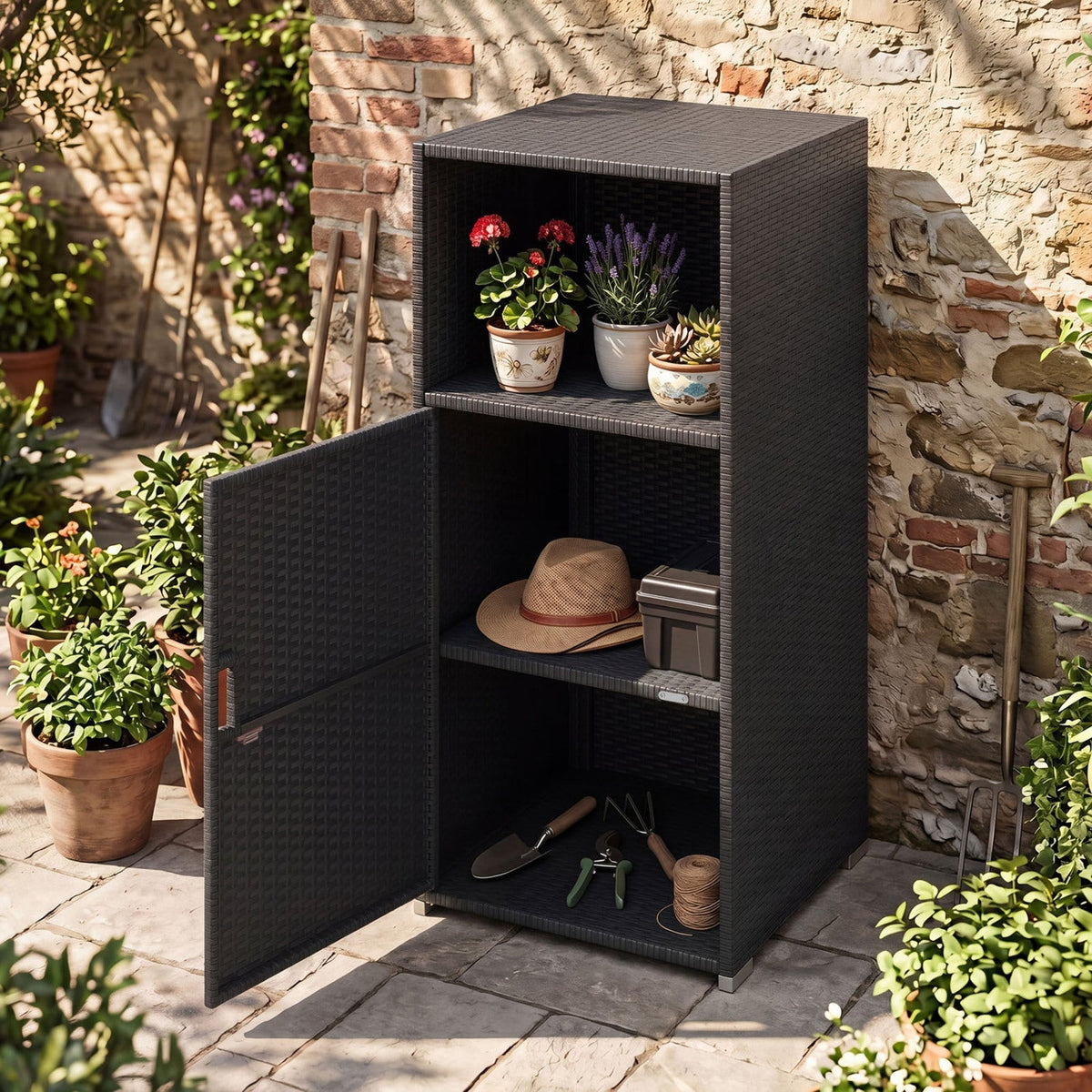 PE Wicker Storage Cabinet with Door and Open Shelf, photo 9 of 24