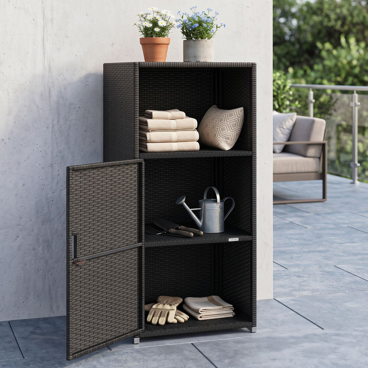 PE Wicker Storage Cabinet with Door and Open Shelf, photo 14 of 24