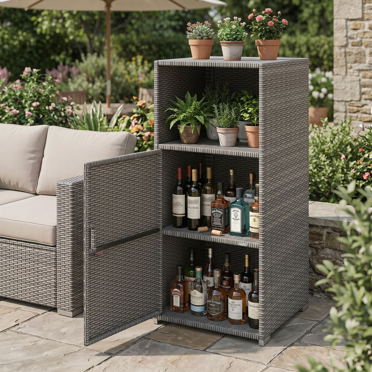 PE Wicker Storage Cabinet with Door and Open Shelf, photo 24 of 24