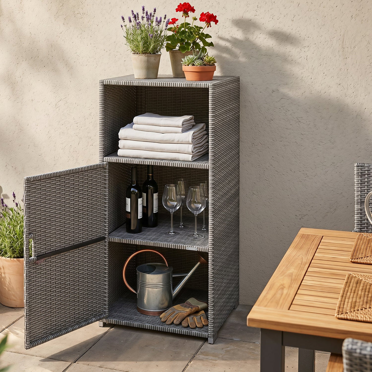 PE Wicker Storage Cabinet with Door and Open Shelf, photo 23 of 24