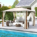 12 x 10 Feet Outdoor Patio Gazebo with Netting and 2-Tier Canopy Roof-Beige by LJGDeals