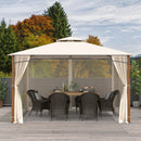 12 x 10 Feet Outdoor Patio Gazebo with Netting and 2-Tier Canopy Roof-Beige by LJGDeals