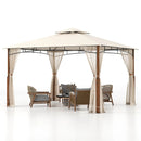 12 x 10 Feet Outdoor Patio Gazebo with Netting and 2-Tier Canopy Roof-Beige by LJGDeals