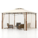 12 x 10 Feet Outdoor Patio Gazebo with Netting and 2-Tier Canopy Roof-Beige by LJGDeals