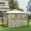 12 x 10 Feet Outdoor Patio Gazebo with Netting and 2-Tier Canopy Roof-Beige by LJGDeals