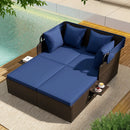 Outdoor Patio Rattan Daybed with Retractable Canopy and Side Tables by LJGDeals