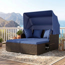 Outdoor Patio Rattan Daybed with Retractable Canopy and Side Tables by LJGDeals