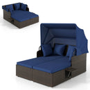 Outdoor Patio Rattan Daybed with Retractable Canopy and Side Tables by LJGDeals
