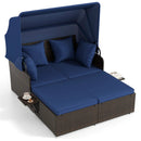 Outdoor Patio Rattan Daybed with Retractable Canopy and Side Tables by LJGDeals