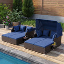 Outdoor Patio Rattan Daybed with Retractable Canopy and Side Tables by LJGDeals