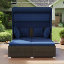 Outdoor Patio Rattan Daybed with Retractable Canopy and Side Tables by LJGDeals
