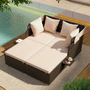 Outdoor Patio Rattan Daybed with Retractable Canopy and Side Tables by LJGDeals