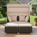 Outdoor Patio Rattan Daybed with Retractable Canopy and Side Tables by LJGDeals
