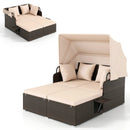 Outdoor Patio Rattan Daybed with Retractable Canopy and Side Tables by LJGDeals