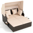 Outdoor Patio Rattan Daybed with Retractable Canopy and Side Tables by LJGDeals
