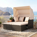 Outdoor Patio Rattan Daybed with Retractable Canopy and Side Tables by LJGDeals