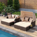 Outdoor Patio Rattan Daybed with Retractable Canopy and Side Tables by LJGDeals