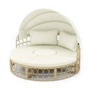 Outdoor Patio Round Daybed with Retractable Canopy and Soft Cushions-White by LJGDeals