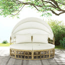 Outdoor Patio Round Daybed with Retractable Canopy and Soft Cushions-White by LJGDeals