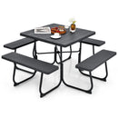 Outdoor Picnic Table with 4 Benches and Umbrella Hole-Black by DirectDeals