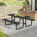 Outdoor Picnic Table and Bench Set for 8 Person with Seats and Mesh Grid-Black by LJGDeals