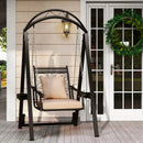 Outdoor Porch Swing with Removable Cushions and Side Tables for Garden Balcony-Black by LJGDeals