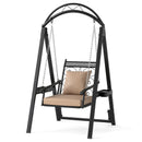Outdoor Porch Swing with Removable Cushions and Side Tables for Garden Balcony-Black by LJGDeals