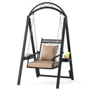 Outdoor Porch Swing with Removable Cushions and Side Tables for Garden Balcony-Black by LJGDeals