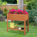 Outdoor Raised Garden Bed Fir Wood Planter Box with Bottom Storage Shelf and Protective Liner-Brown by LJGDeals