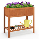 Outdoor Raised Garden Bed Fir Wood Planter Box with Bottom Storage Shelf and Protective Liner-Brown by LJGDeals