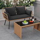 Outdoor Rattan 2-Seat Chair with Seat Back Cushions and Heavy-Duty Metal Legs by LJGDeals