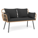 Outdoor Rattan 2-Seat Chair with Seat Back Cushions and Heavy-Duty Metal Legs by LJGDeals