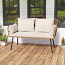 Outdoor Rattan 2-Seat Chair with Seat Back Cushions and Heavy-Duty Metal Legs by LJGDeals